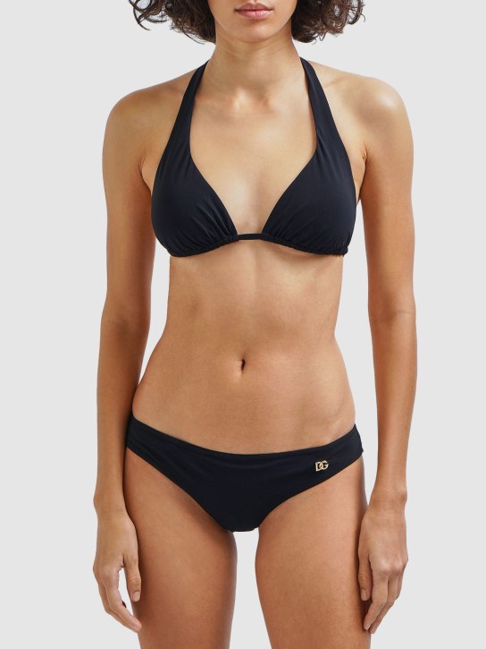 Dolce&Gabbana: Braguitas de bikini de lycra con logo - Negro - women_1 | Luisa Via Roma