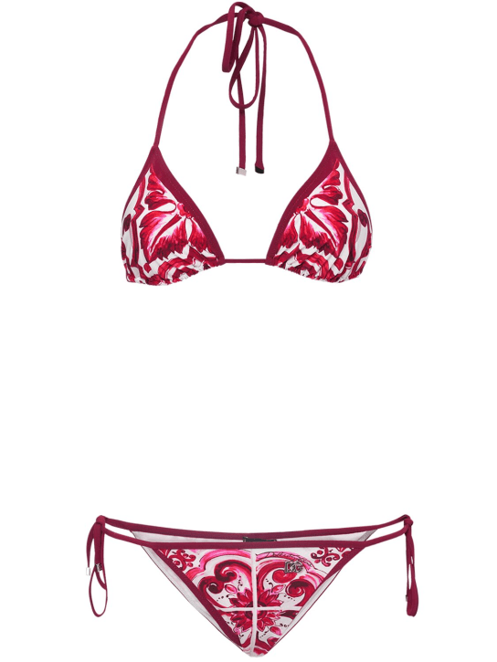 Dolce&Gabbana: Maiolica print Lycra triangle bikini set - Renkli - women_0 | Luisa Via Roma