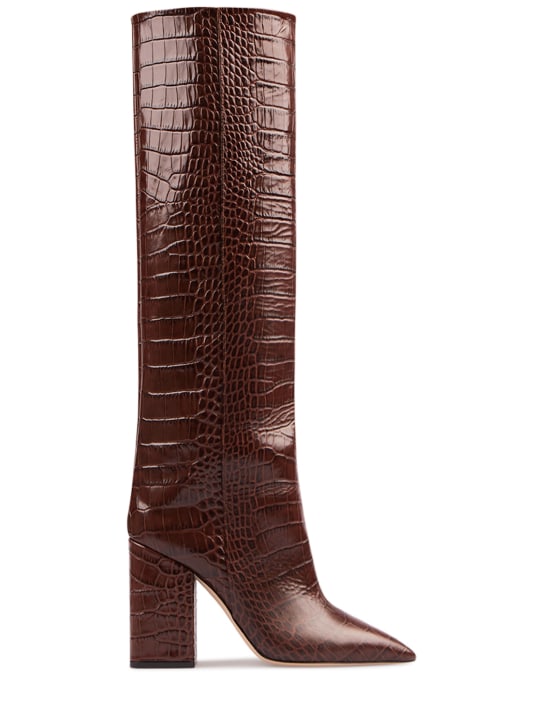Paris Texas: 100mm Anja croco print leather tall boot - Kahverengi - women_0 | Luisa Via Roma