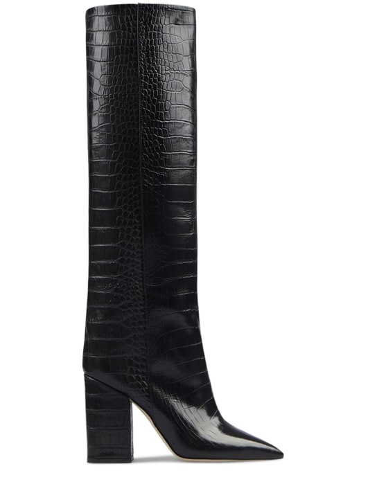 Paris Texas: 100mm Anja croco print leather tall boot - Siyah - women_0 | Luisa Via Roma