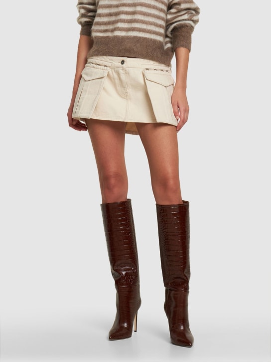 Paris Texas: 105mm Croc embossed leather tall boots - Brown - women_1 | Luisa Via Roma