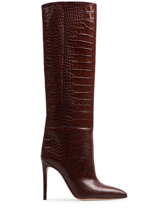 Paris Texas: 105mm Croc embossed leather tall boots - Kahverengi - women_0 | Luisa Via Roma
