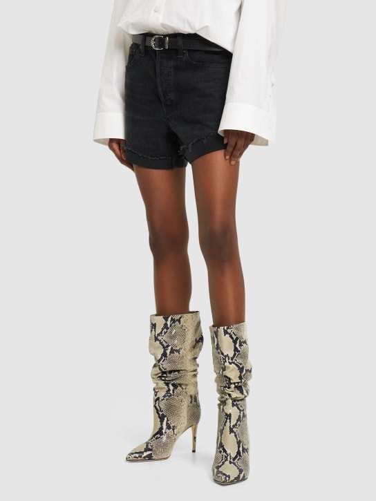 Paris Texas: 85mm Python print slouchy leather boots - Black/White - women_1 | Luisa Via Roma