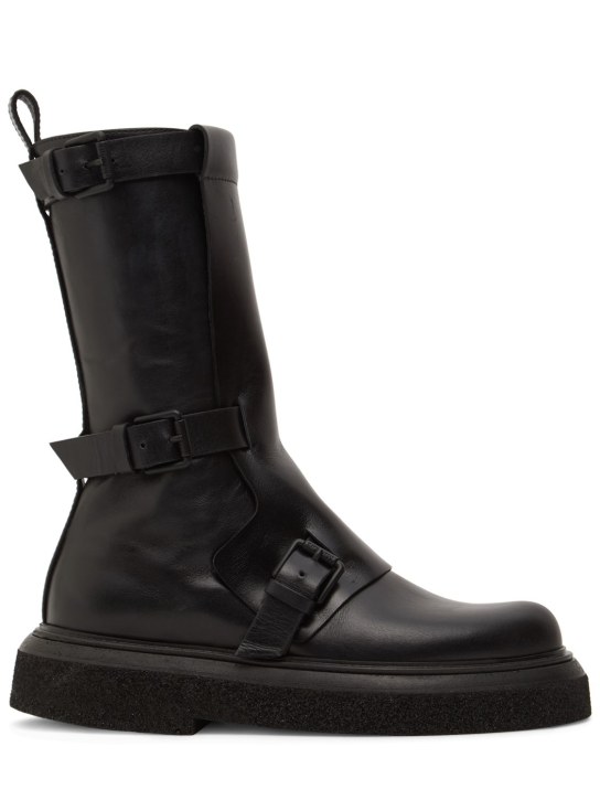 Max Mara: 20mm Buckleboots leather tall boots - Siyah - women_0 | Luisa Via Roma