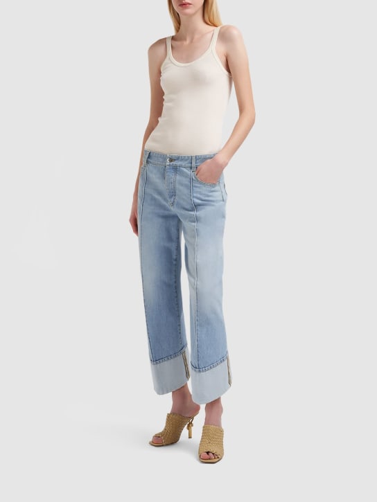 Bottega Veneta: Curved shape light bleached denim jeans - Açık Mavi - women_1 | Luisa Via Roma