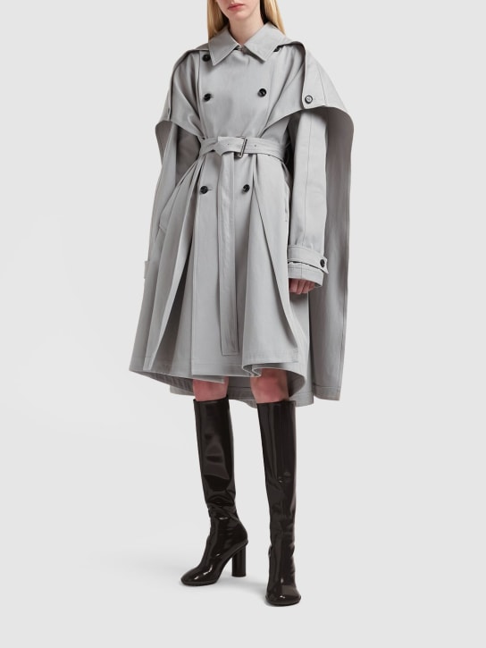 Bottega Veneta: Cotton canvas cape trench coat - Grey - women_1 | Luisa Via Roma