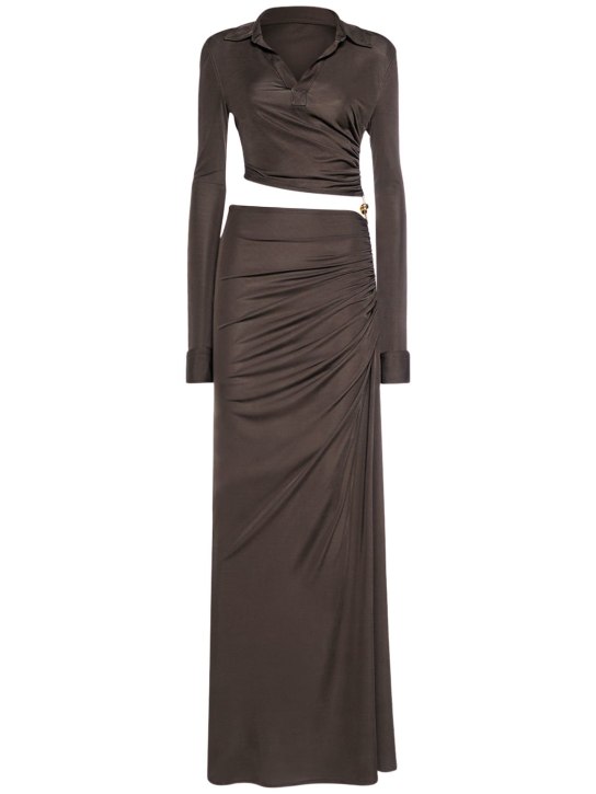 Bottega Veneta: Light viscose jersey long dress - Brown - women_0 | Luisa Via Roma