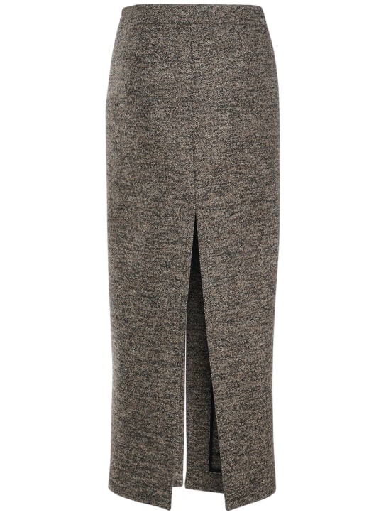 Bottega Veneta: Wool twill long skirt - Kahverengi - women_0 | Luisa Via Roma