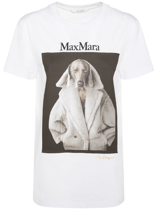 Max Mara: T-shirt Valido in jersey di cotone con stampa - Bianco - women_0 | Luisa Via Roma