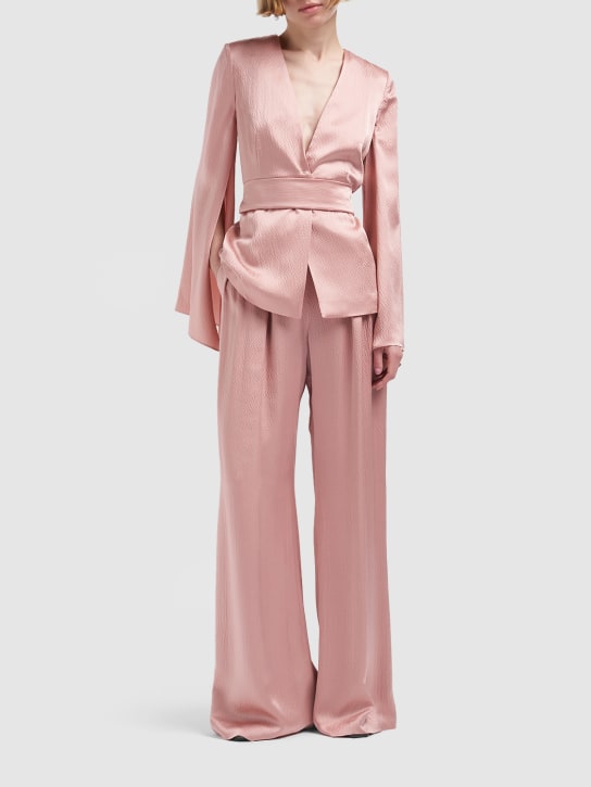 Max Mara: Uncino textured satin wide pants - Pink - women_1 | Luisa Via Roma