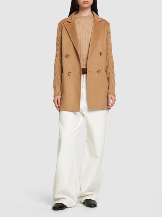 Max Mara: Dalida cable knit wo & cashmere jacket - Camel - women_1 | Luisa Via Roma