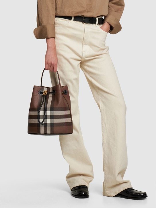 Burberry: Petit sac seau à carreaux avec cordons - Birch Brown - women_1 | Luisa Via Roma