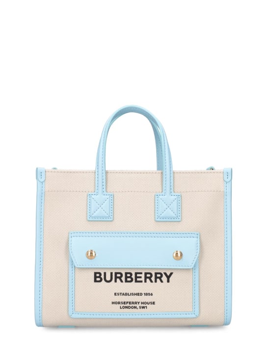 Burberry: Mini Freya cotton tote bag - Nat/Cool Sky - women_0 | Luisa Via Roma