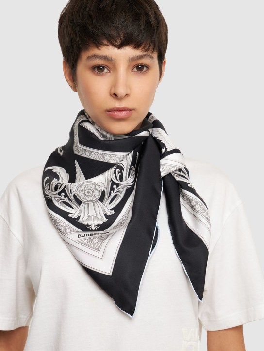 Burberry: Printed silk square scarf - Black - women_1 | Luisa Via Roma