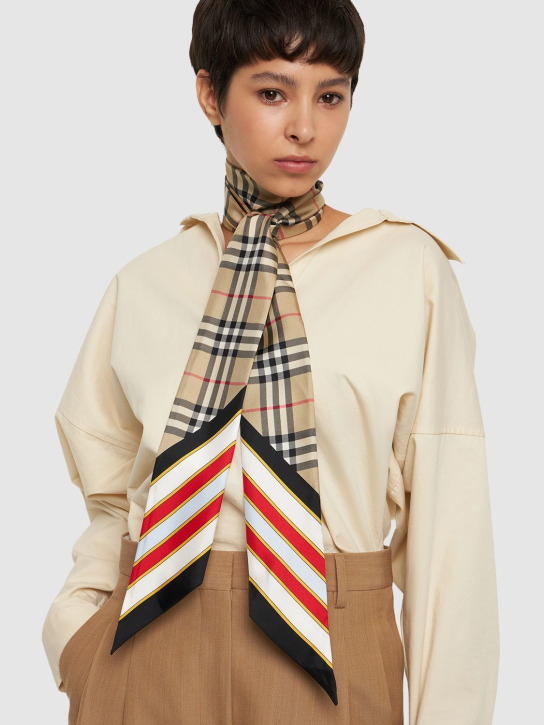 Burberry: Check printed silk bandeau scarf - Arc Beige/Blue - women_1 | Luisa Via Roma