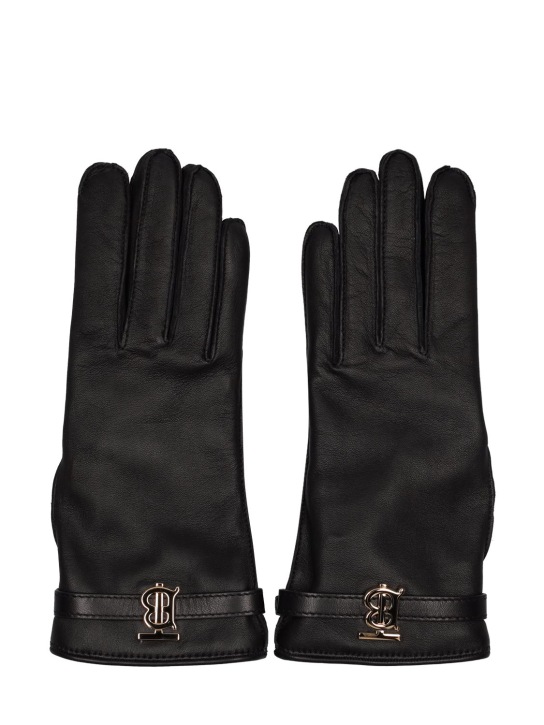 Burberry: Victoria leather gloves - Black - women_0 | Luisa Via Roma