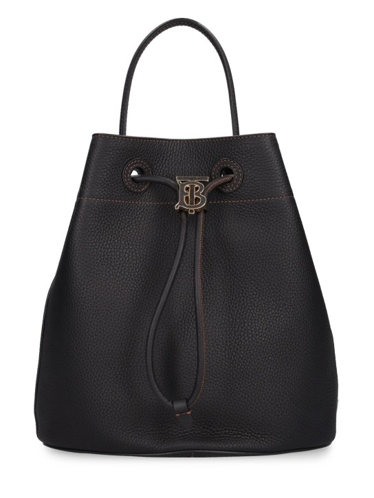 Burberry: Petit sac seau en cuir avec cordons - Noir - women_0 | Luisa Via Roma