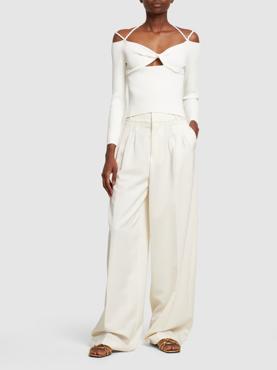 ALTUZARRA: Top con spalle scoperte Odin in viscosa a costine - Bianco - women_1 | Luisa Via Roma
