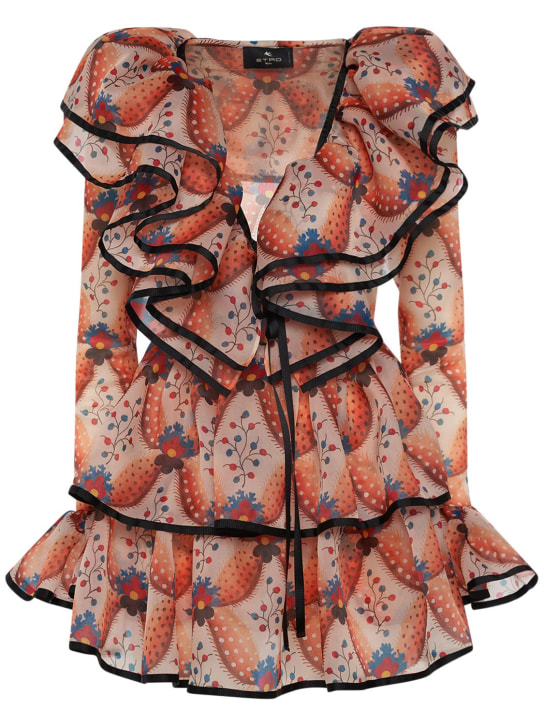 Etro: Ruffled printed chiffon mini dress - women_0 | Luisa Via Roma