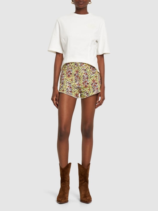 Etro: Shorts in denim stampato - Multicolore - women_1 | Luisa Via Roma