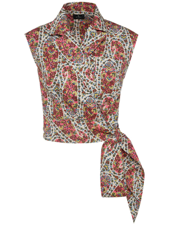 Etro: Printed cotton wrap top - Multicolor - women_0 | Luisa Via Roma