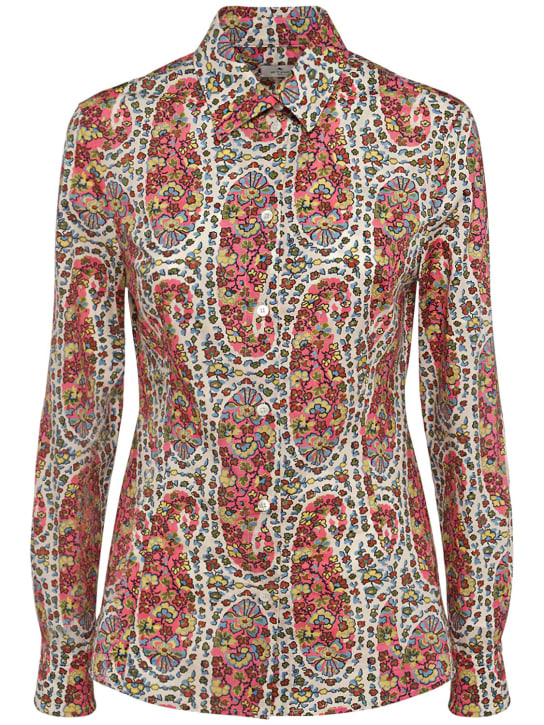 Etro: Camisa de popelina de algodón estampada - Multicolor - women_0 | Luisa Via Roma