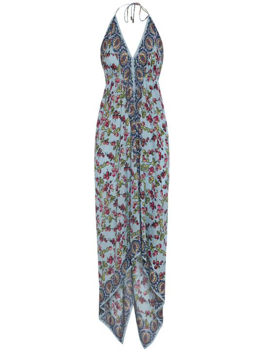 Etro: Printed viscose long dress - Multi/Blue - women_0 | Luisa Via Roma