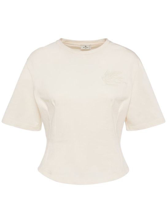 Etro: T-shirt cropped in jersey di cotone con logo - Bianco - women_0 | Luisa Via Roma