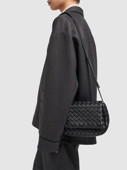 Bottega Veneta: Small Cobble leather messenger bag - Black - men_1 | Luisa Via Roma