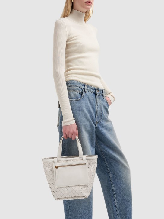 Bottega Veneta: Small Flip Flap leather tote bag - Chalk - women_1 | Luisa Via Roma