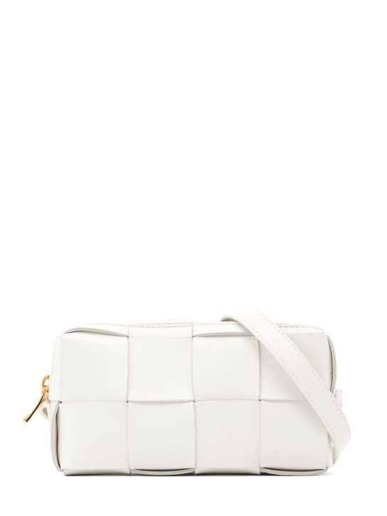 Bottega Veneta: Mini Cassette leather crossbody bag - White - women_0 | Luisa Via Roma