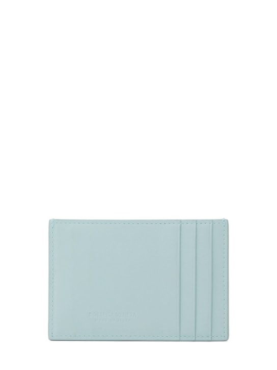 Bottega Veneta: Cassette leather credit card case - Teal - women_1 | Luisa Via Roma