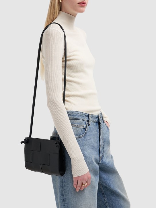 Bottega Veneta: Mini Cassette leather crossbody bag - Black - women_1 | Luisa Via Roma