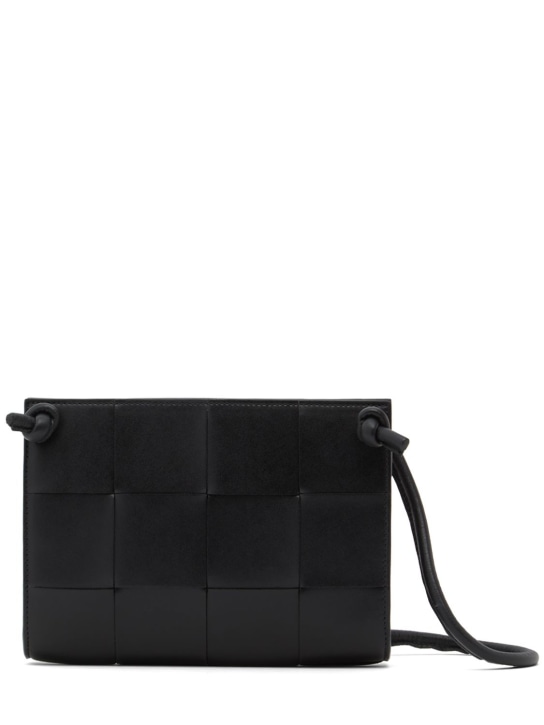 Bottega Veneta: Mini Cassette leather crossbody bag - Siyah - women_0 | Luisa Via Roma