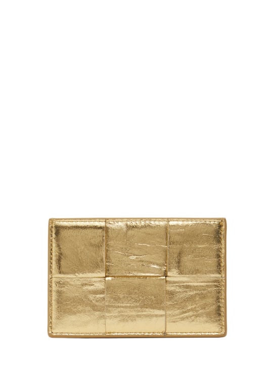 Bottega Veneta: Cassette leather credit card case - Altın Rengi - women_0 | Luisa Via Roma