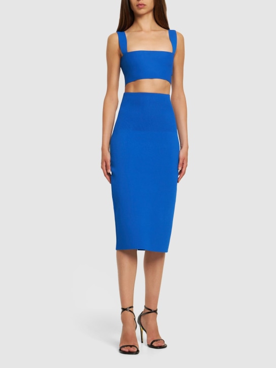 Victoria Beckham: Body fitted stretch midi skirt - Blue - women_1 | Luisa Via Roma