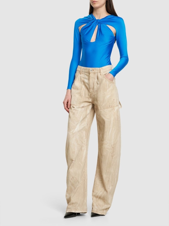 Coperni: Cutout stretch jersey bodysuit - Blue - women_1 | Luisa Via Roma