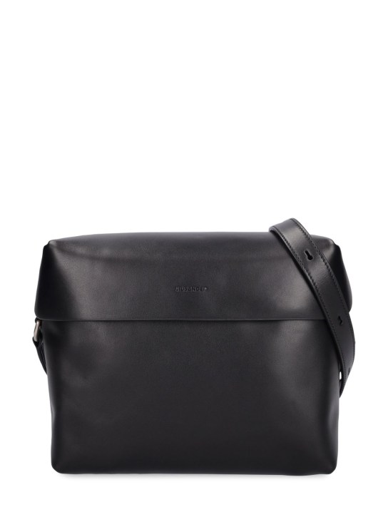 Jil Sander: Lid leather crossbody bag - Black - men_0 | Luisa Via Roma