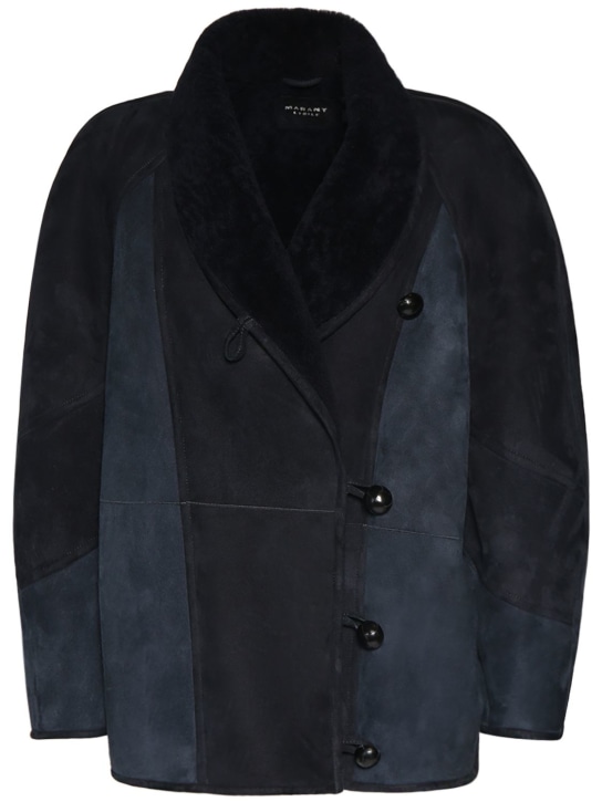 Marant Etoile: Abeni lambfur leather jacket - Blue - women_0 | Luisa Via Roma