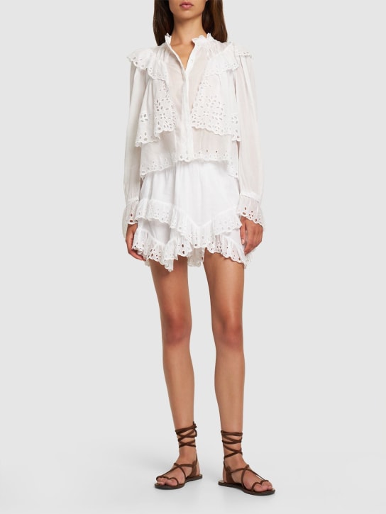Marant Etoile: Kelmon ruffled cotton shirt - Beyaz - women_1 | Luisa Via Roma