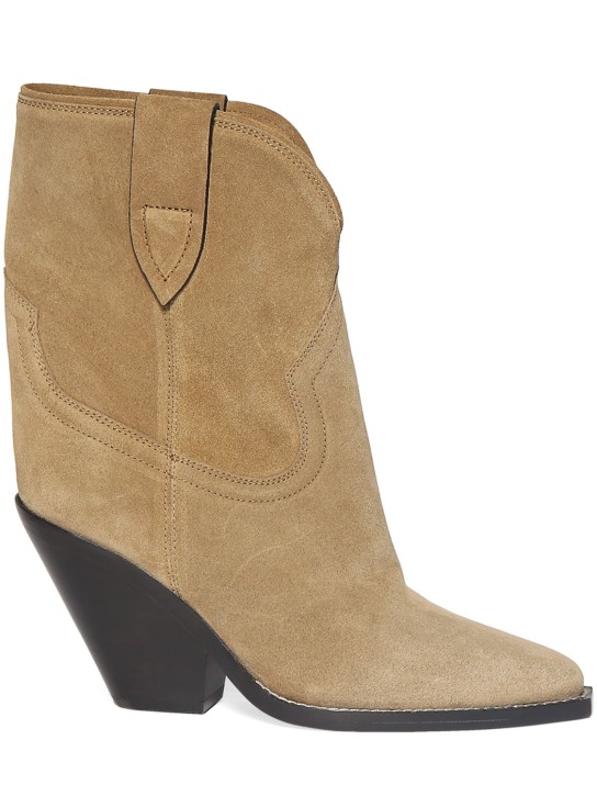 Isabel Marant: 90mm Leyane suede ankle boots - Taupe - women_0 | Luisa Via Roma