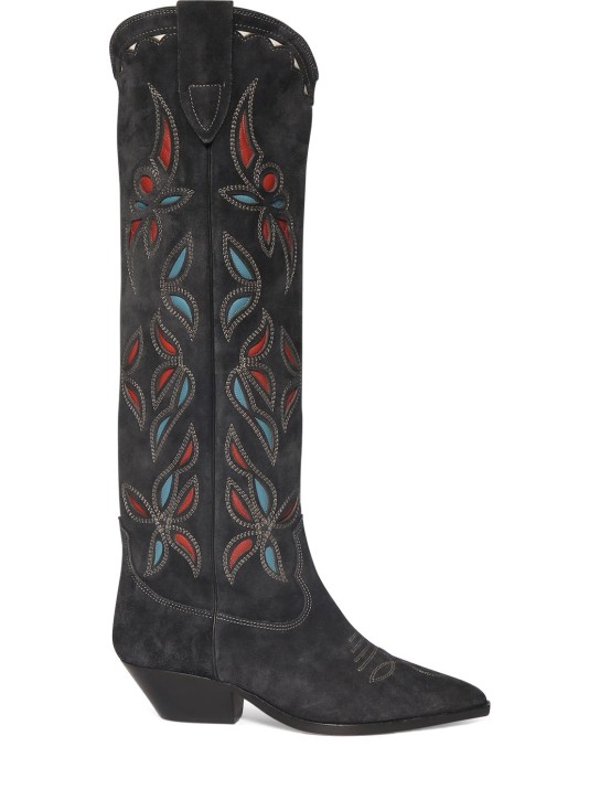Isabel Marant: 40mm Denvee suede tall boots - Washed Black - women_0 | Luisa Via Roma