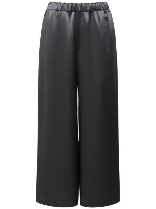 Max Mara: Pantalones anchos de satén - Gris Oscuro - women_0 | Luisa Via Roma