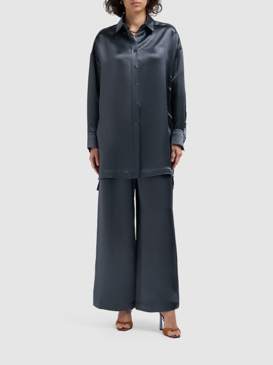 Max Mara: Pantalon ample en satin Acanto - Gris Foncé - women_1 | Luisa Via Roma