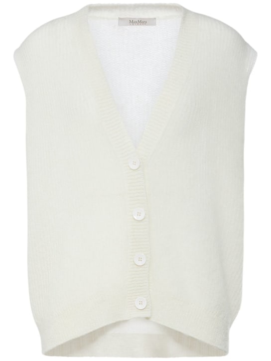 Max Mara: Fabiana mohair blend knit cardigan vest - Off White - women_0 | Luisa Via Roma
