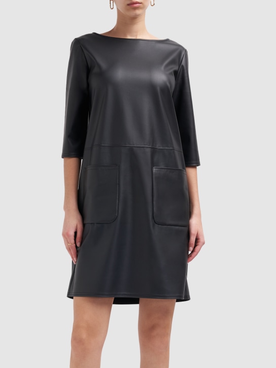 Max Mara: Baiocco faux leather mini dress - Siyah - women_1 | Luisa Via Roma
