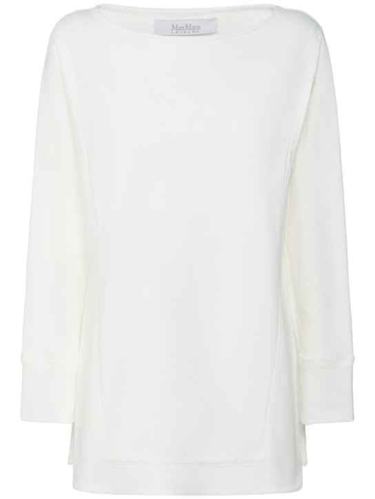 Max Mara: Top de algodón jersey - Blanco Opaco - women_0 | Luisa Via Roma