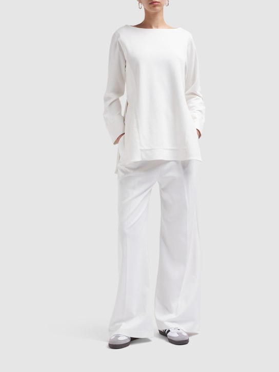 Max Mara: Garibo棉质平纹针织圆领上衣 - 米白色 - women_1 | Luisa Via Roma