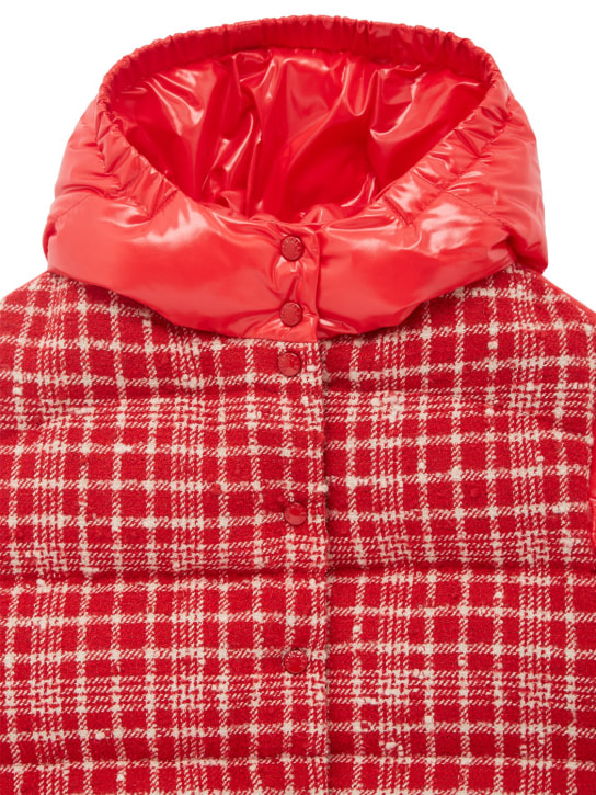 Moncler: Dale check tweed & nylon down jacket - Pembe - kids-girls_1 | Luisa Via Roma