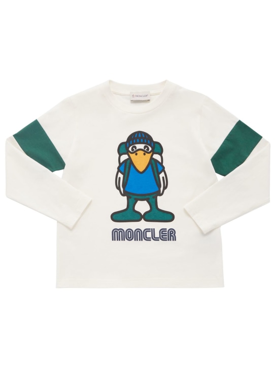 Moncler: T-shirt en jersey de coton imprimé manches longues - Natural - kids-boys_0 | Luisa Via Roma